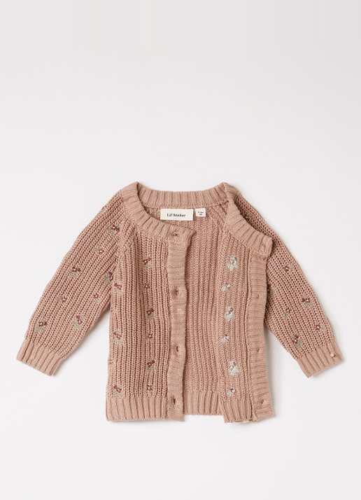 Lil 'Atelier NBFEmlen grofgebreid vest met borduring - voorkant 2 roestbruin