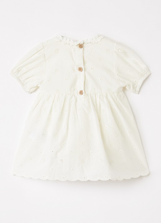 Lil 'Atelier NBFFlores tuniekjurk met broderie - voorkant 2 gebroken wit