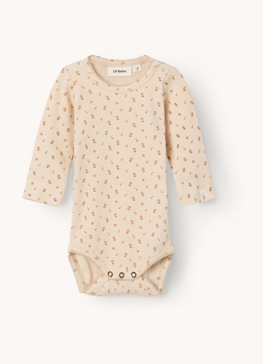 Lil 'Atelier NBFGago ribgebreide romper in  katoenblend - voorkant creme