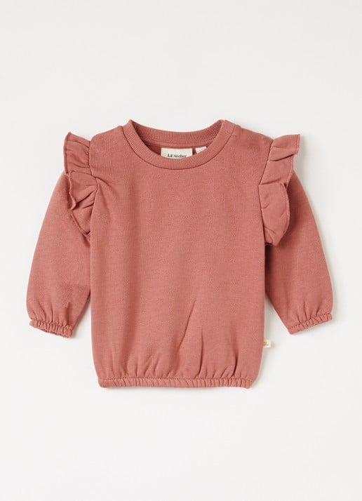 Lil 'Atelier NBFKilano sweater met volant - voorkant koraalroze