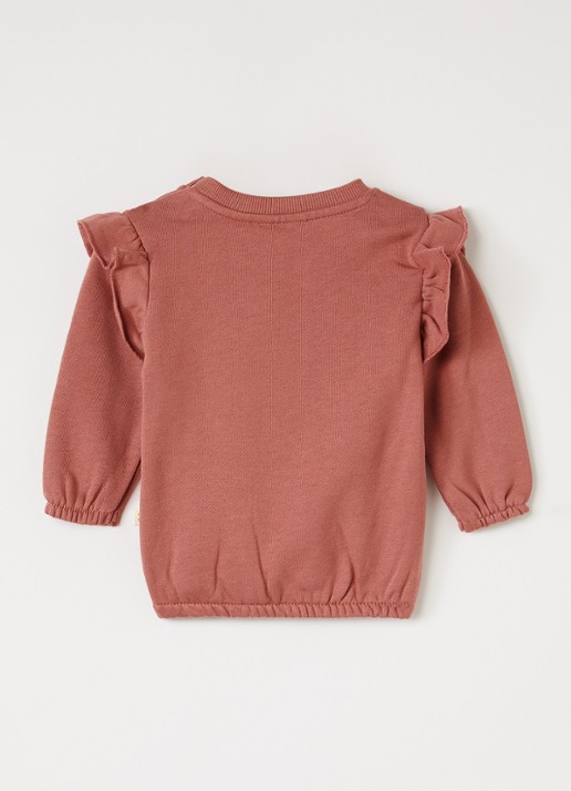 Lil 'Atelier NBFKilano sweater met volant - voorkant 2 koraalroze