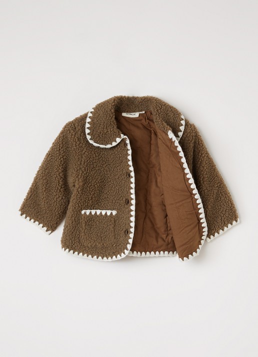 Lil 'Atelier NBFLajo jack van teddy met kraag - voorkant 3 lichtbruin