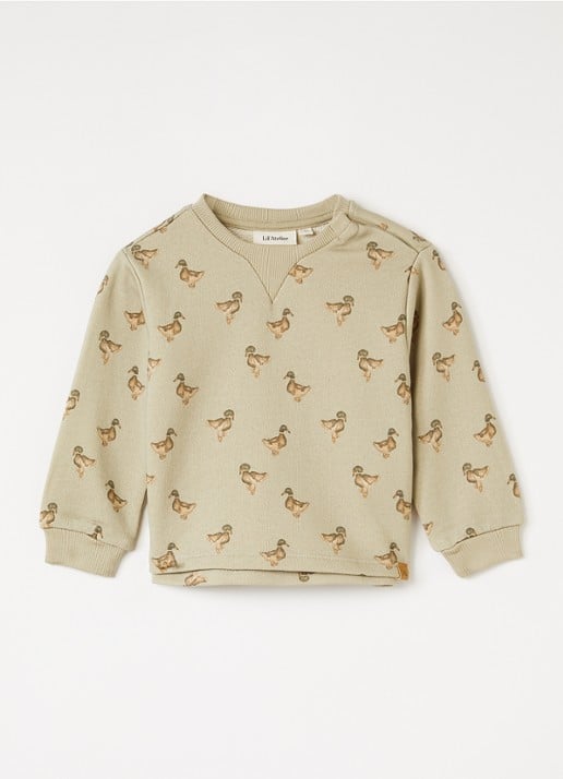 Lil 'Atelier NBMJobo sweater met print - voorkant 3 mosgroen