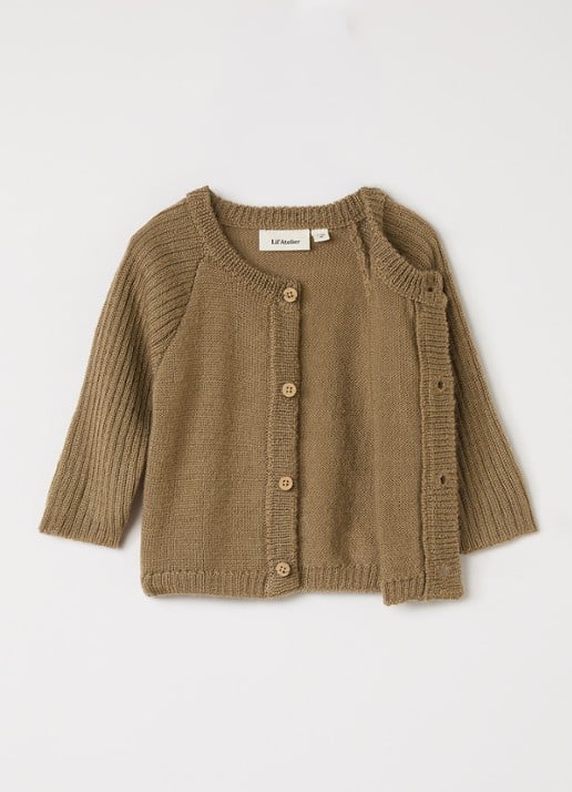 Lil 'Atelier NBMNomo grofgebreid vest van wol - voorkant 3 zand