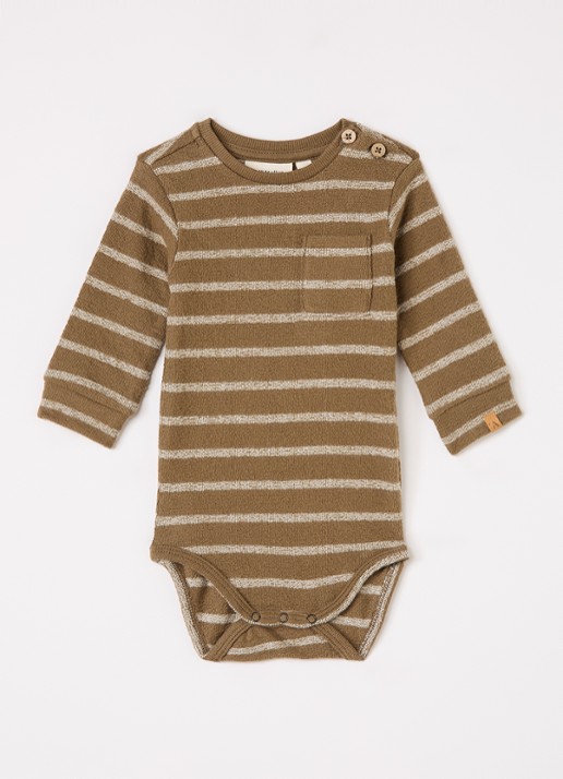 Lil 'Atelier NBMoby romper met streepprint - voorkant olijfgroen