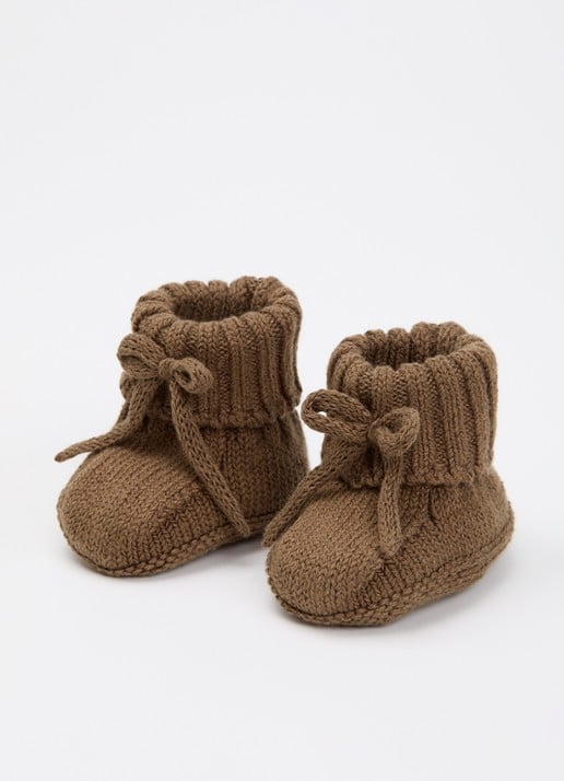 Lil 'Atelier NBNLaguna gebreide babyslofjes in katoenblend - voorkant bronsgroen