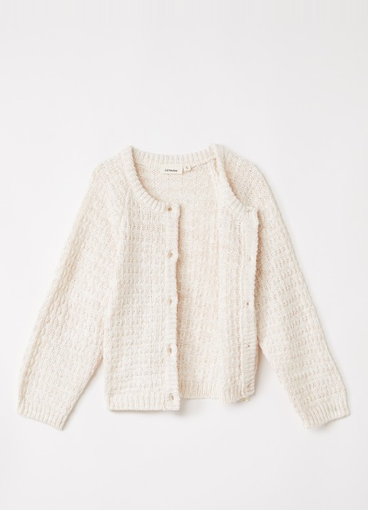 Lil 'Atelier NMFBella grofgebreid vest met ronde hals - voorkant 2 creme