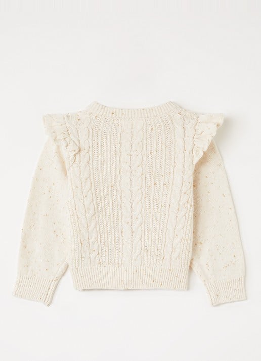 Lil 'Atelier NMFGalto grofgebreid vest met volant - achterkant 3 ivoor