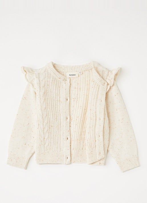 Lil 'Atelier NMFGalto grofgebreid vest met volant - voorkant 2 ivoor