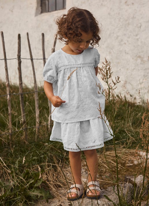 Lil 'Atelier NMFJiva rok met bloemborduring - voorkant 3 lichtblauw