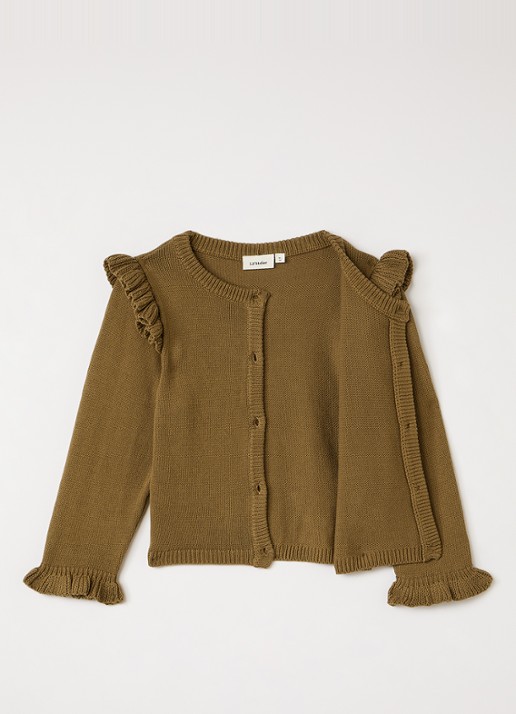 Lil 'Atelier NMFKopa grofgebreid vest met volant - voorkant 3 mosgroen