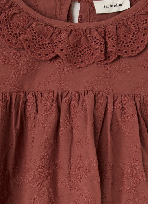 Lil 'Atelier NMFNopa tuniek met bloemborduring en broderie - detail 3 mahoniebruin