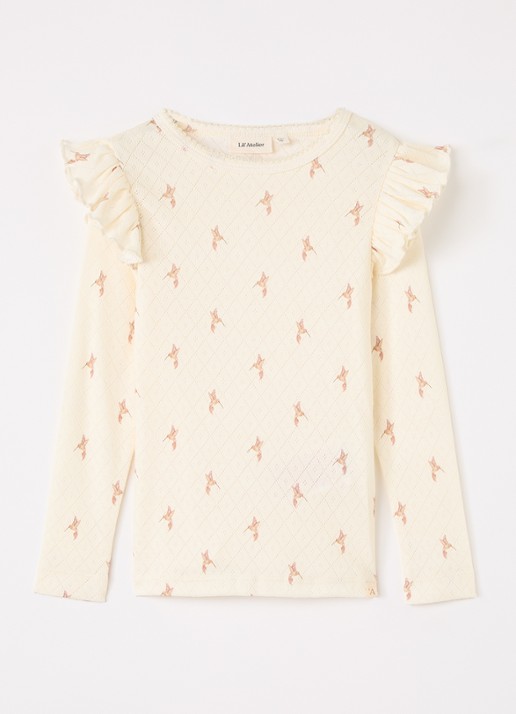 Lil 'Atelier NMFRachello Tyl longsleeve met print - voorkant 2 ivoor