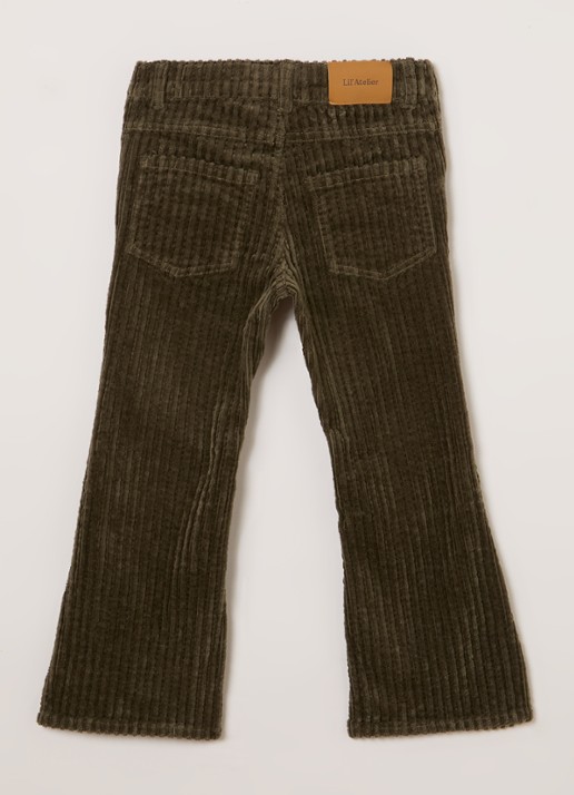 Lil 'Atelier NMFRaul flared fit broek van corduroy - voorkant 2 bronsgroen