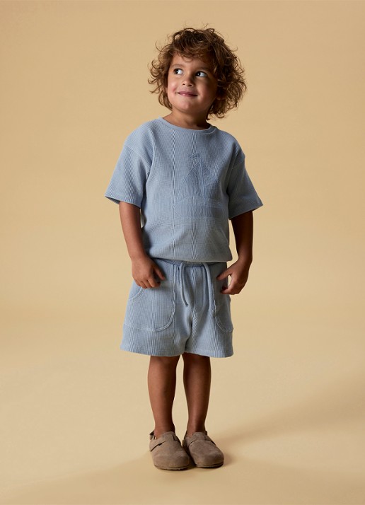 Lil 'Atelier NMMHarun loose fit korte joggingbroek - voorkant lichtblauw