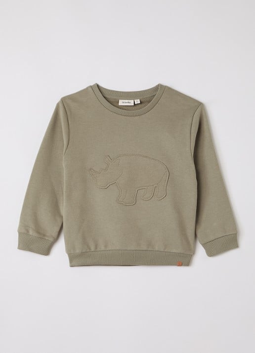 Lil 'Atelier NMMILondon sweater met borduring - voorkant olijfgroen