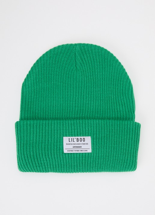 Lil' Boo Hygge grofgebreide muts met logo - voorkant groen
