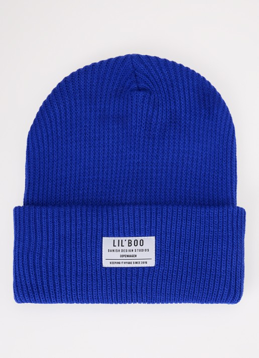 Lil' Boo Hygge grofgebreide muts met logo - voorkant 2 kobaltblauw