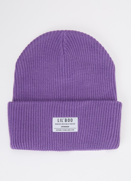 Lil' Boo Hygge grofgebreide muts met logo - voorkant paars