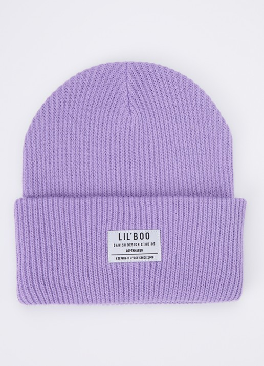 Lil' Boo Hygge grofgebreide muts met logo - voorkant violet