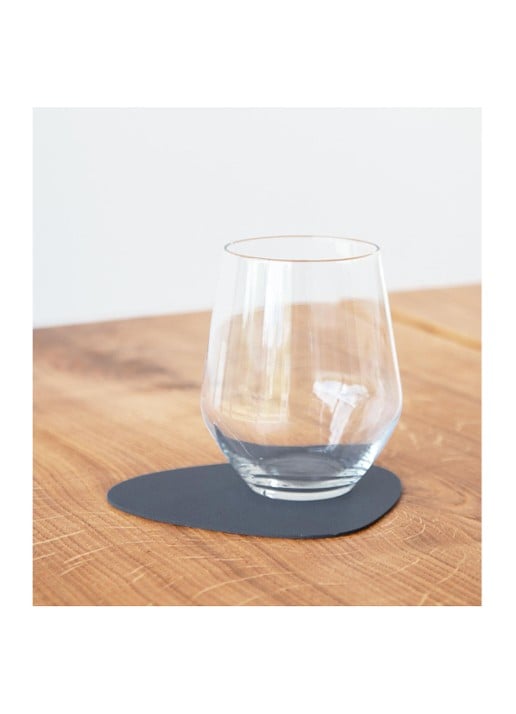 LIND DNA Curve Nupo onderzetter van  leer set van 4 - voorkant 2 donkerblauw