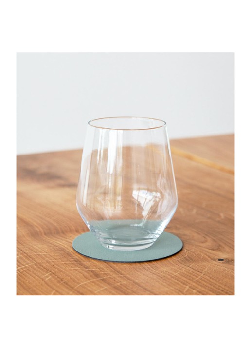 LIND DNA Glass Mat Circle onderzetter van leer set van 4 - voorkant 2 zeegroen