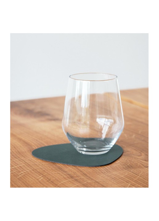 LIND DNA Glass Mat Curve onderzetter van leer  - voorkant 2 donkergroen