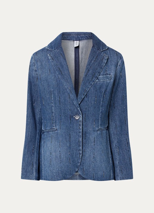 Liu Jo Blazer van denim met strass - voorkant indigo