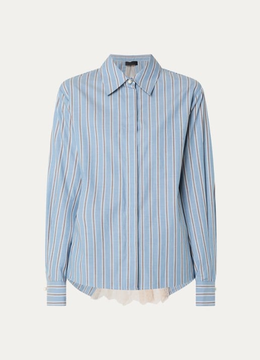 Liu Jo Blouse met details van kant en rugdecolleté - voorkant 2 staalblauw