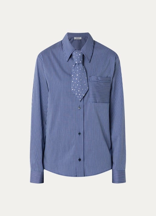 Liu Jo Blouse met pied-de-poule dessin - voorkant donkerblauw