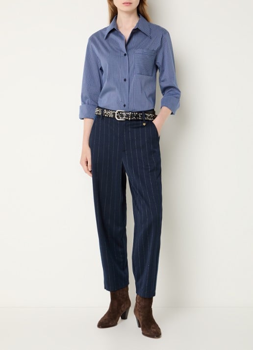 Liu Jo Blouse met pied-de-poule dessin - voorkant 2 donkerblauw