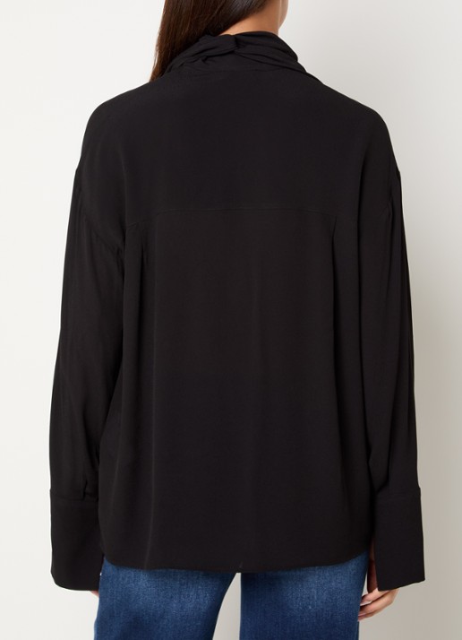 Liu Jo Blouse met sjaalkraag en franjes - achterkant zwart