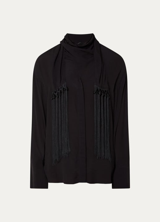 Liu Jo Blouse met sjaalkraag en franjes - voorkant 3 zwart
