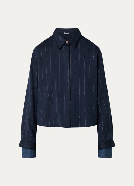 Liu Jo Blouse met streepprint - voorkant donkerblauw
