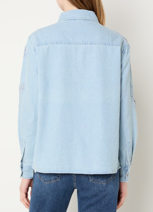 Liu Jo Blouse van chambray met broderie - achterkant 2 indigo