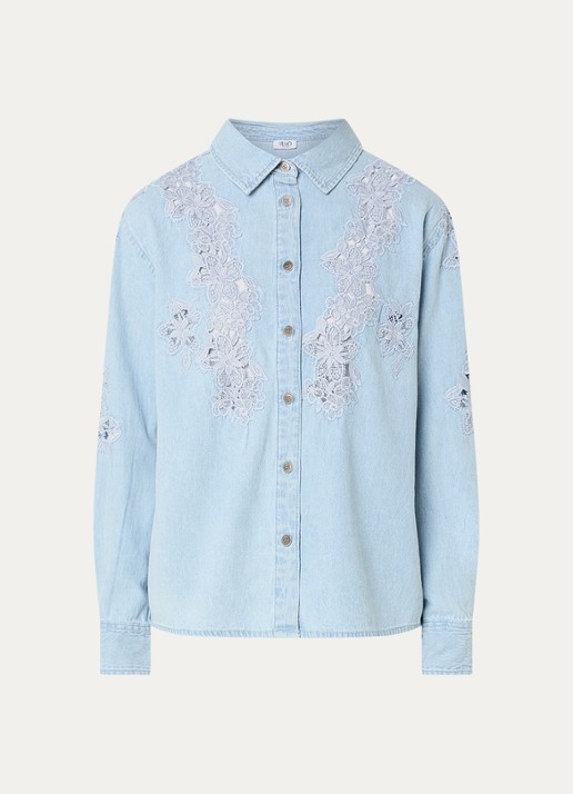 Liu Jo Blouse van chambray met broderie - voorkant 3 indigo