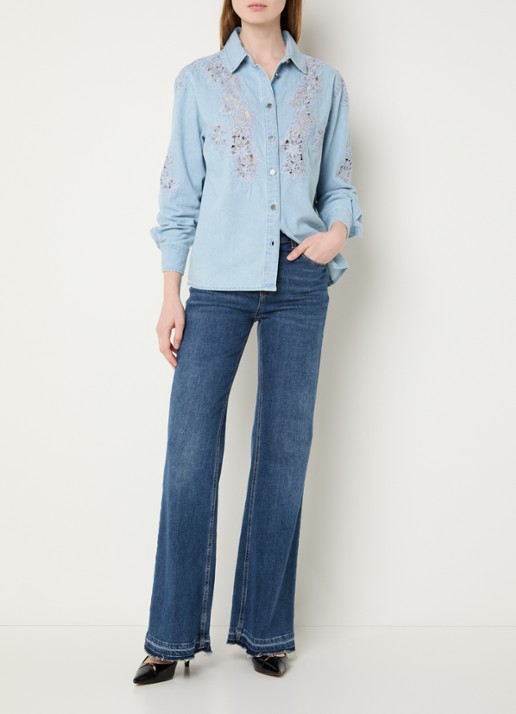 Liu Jo Blouse van chambray met broderie - voorkant 4 indigo