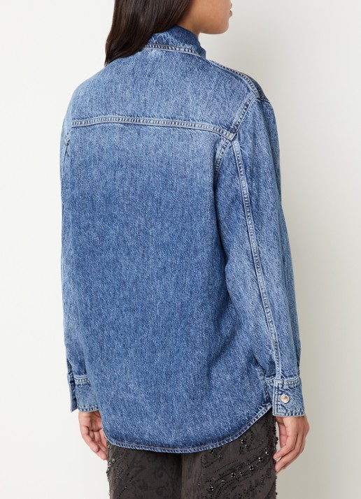 Liu Jo Blouse van denim met strass - achterkant 2 donkerblauw