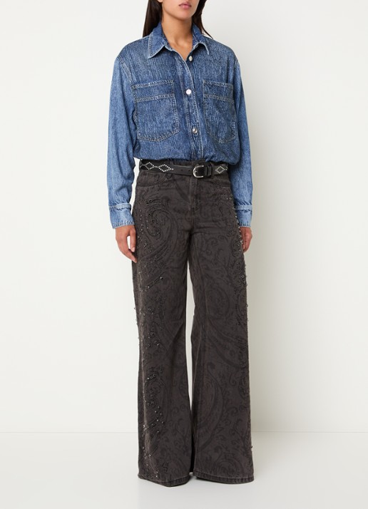 Liu Jo Blouse van denim met strass - voorkant 4 donkerblauw