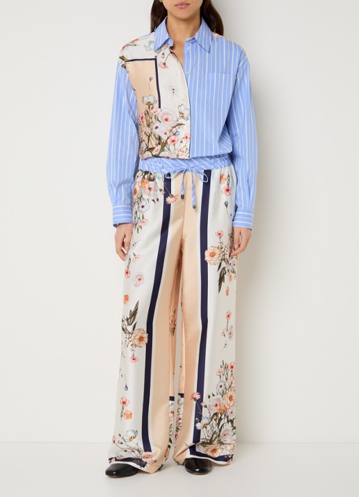 Liu Jo Blouse van satijn met bloemenprint - voorkant 4 blauw