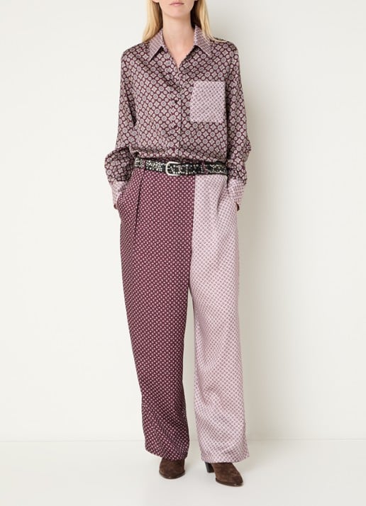 Liu Jo Blouse van satijn met print - voorkant 4 aubergine