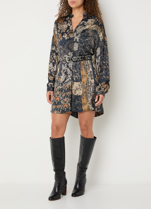 Liu Jo Blousejurk met print en ceintuur - voorkant 2 donkerblauw