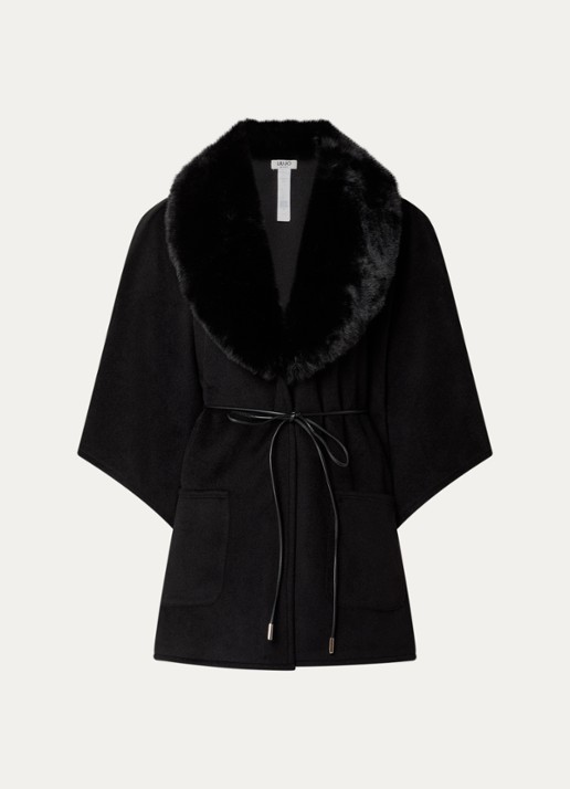 Liu Jo Cape met details van imitatiebont - voorkant 2 zwart