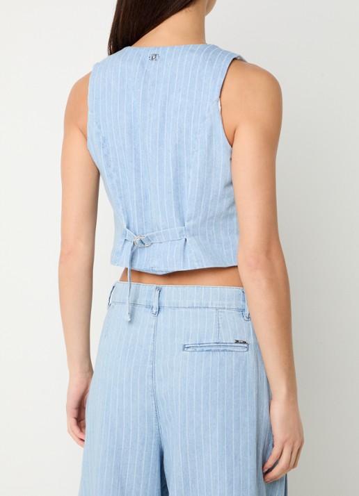 Liu Jo Cropped gilet met krijtstreep en V-hals  - achterkant 4 indigo