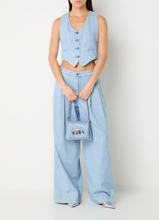 Liu Jo Cropped gilet met krijtstreep en V-hals  - voorkant 2 indigo