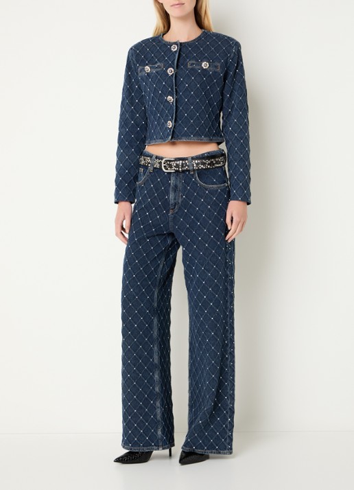Liu Jo Cropped spijkerjas met strass  - voorkant 3 indigo