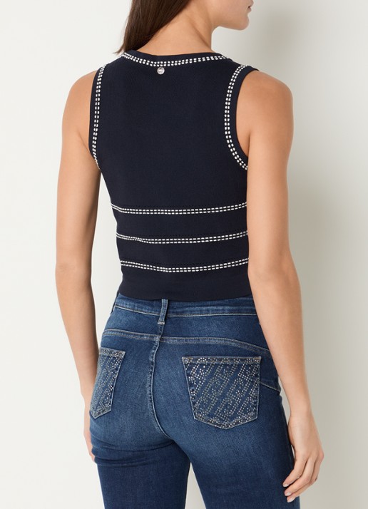 Liu Jo Fijngebreide crop top met borduring - achterkant 4 donkerblauw