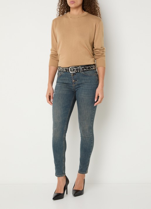 Liu Jo Fijngebreide pullover in wolblend met kraag - voorkant 2 camel
