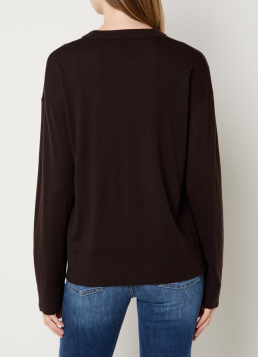 Liu Jo Fijngebreide pullover in wolblend met ronde hals - achterkant donkerbruin