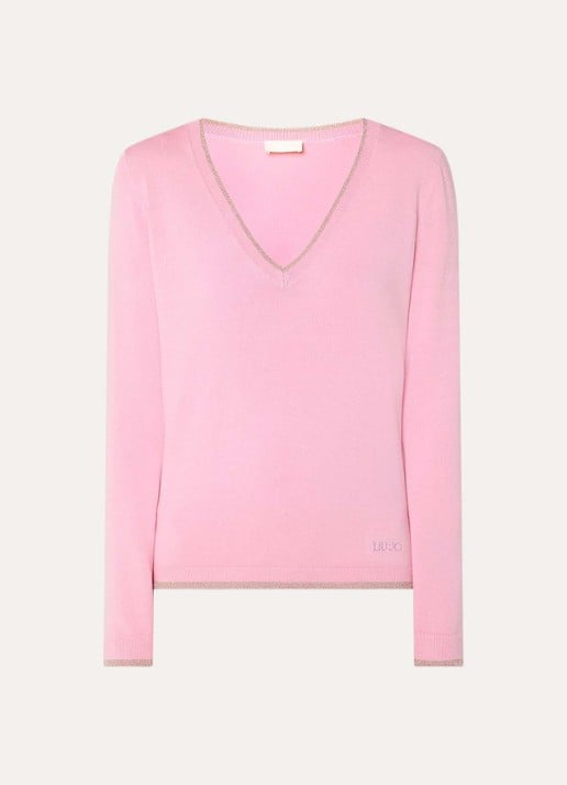 Liu Jo Fijngebreide pullover met strass - voorkant roze